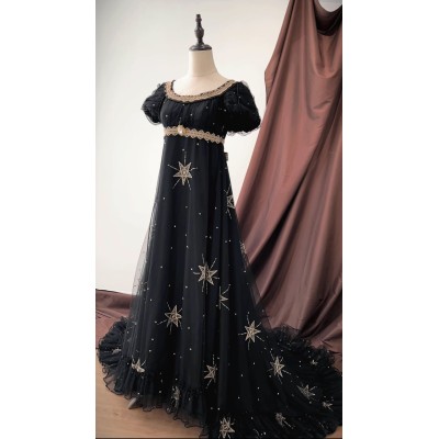 Faeries Daffodil Yoru Nova Black Gold Embroidered Daily and Trailing One Piece(Reservation/Full Payment Without Shipping)